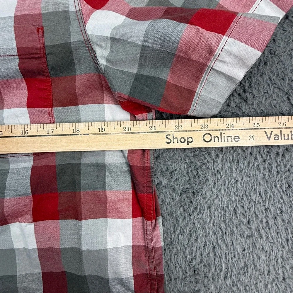 The North Face Button Down Shirt Mens Large Red Grey Plaid Short Sleeve Outdoor‎